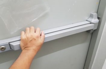 Closed up door handle of emergency exit