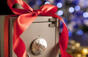 Safe with the ribbon and christmas decoration